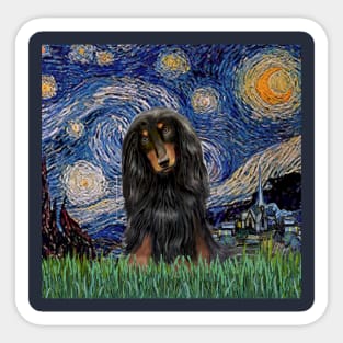 Starry Night (Van Gogh) Adapted to Feature a Long Haired Dachshund Sticker